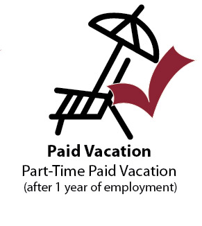 paid vacation for full-time. paid vacation for part-time after 1 year of employment.