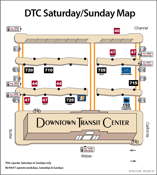 Downtown Transit Center Weekend Platform Map