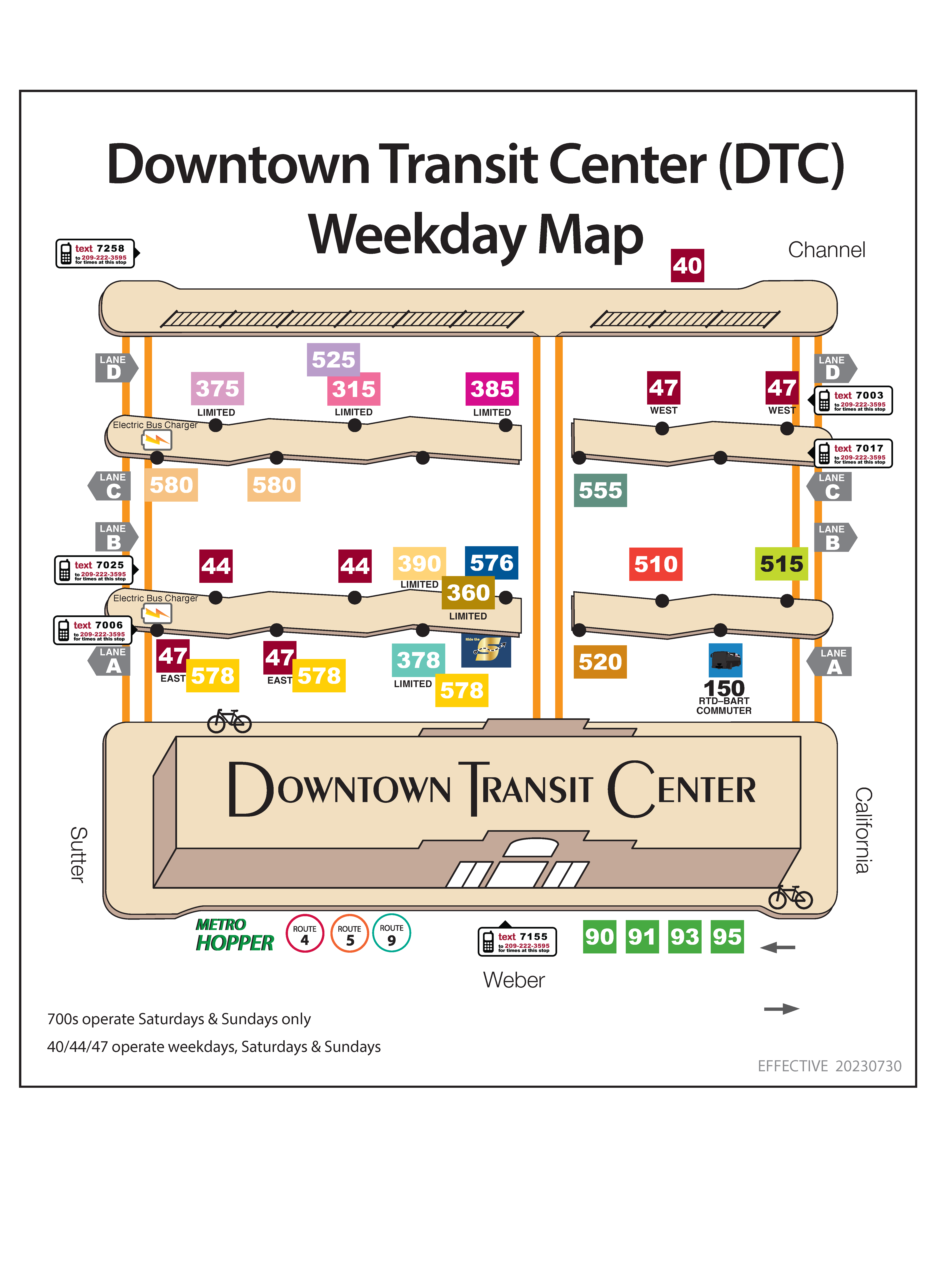 Downtown Transit Center Weekday Platform Map