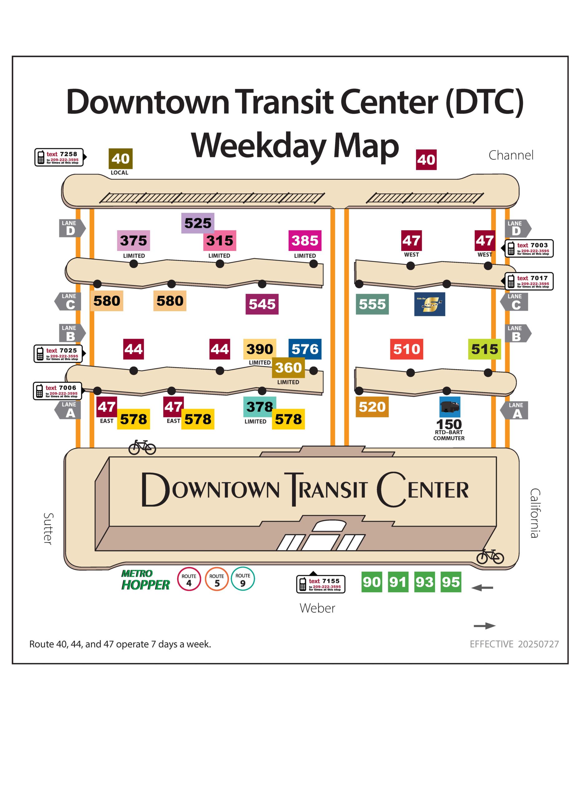 Downtown Transit Center Weekday Platform Map