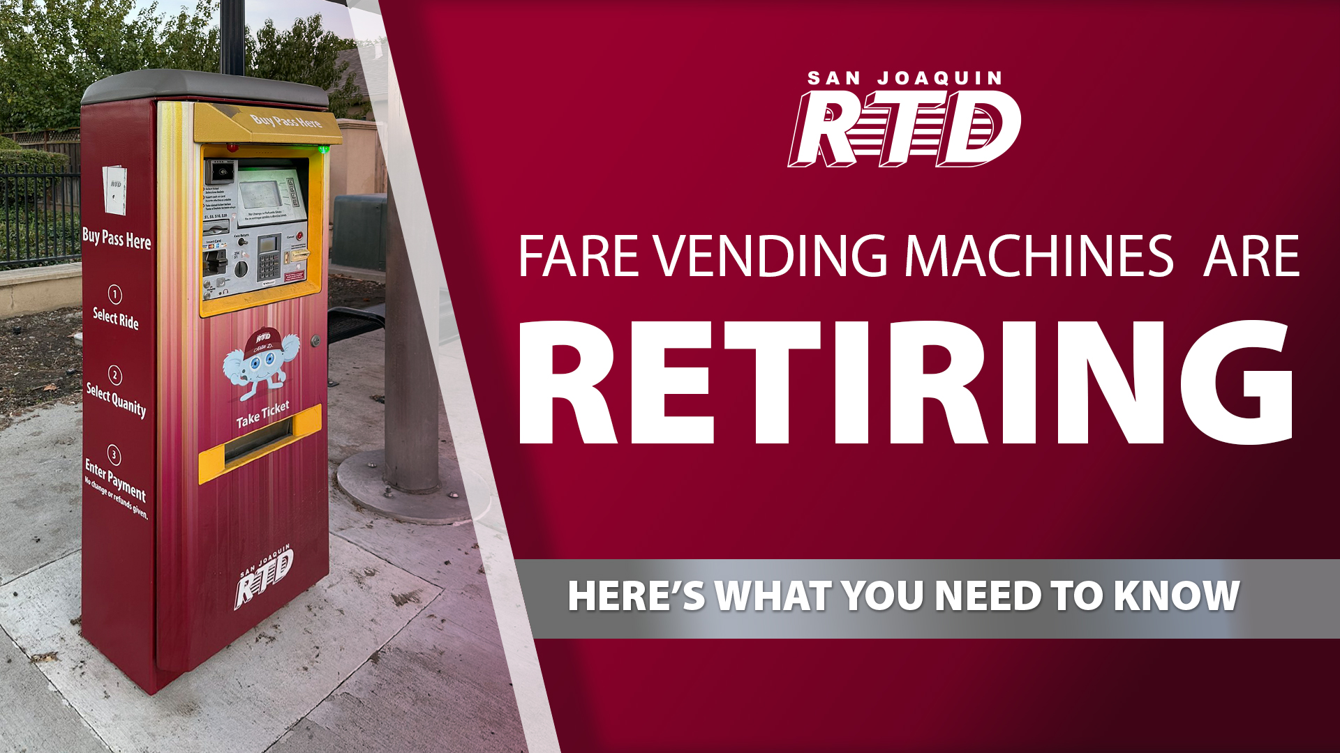 Image with text "Fare Vending Machines are Retiring. Here's what to know."