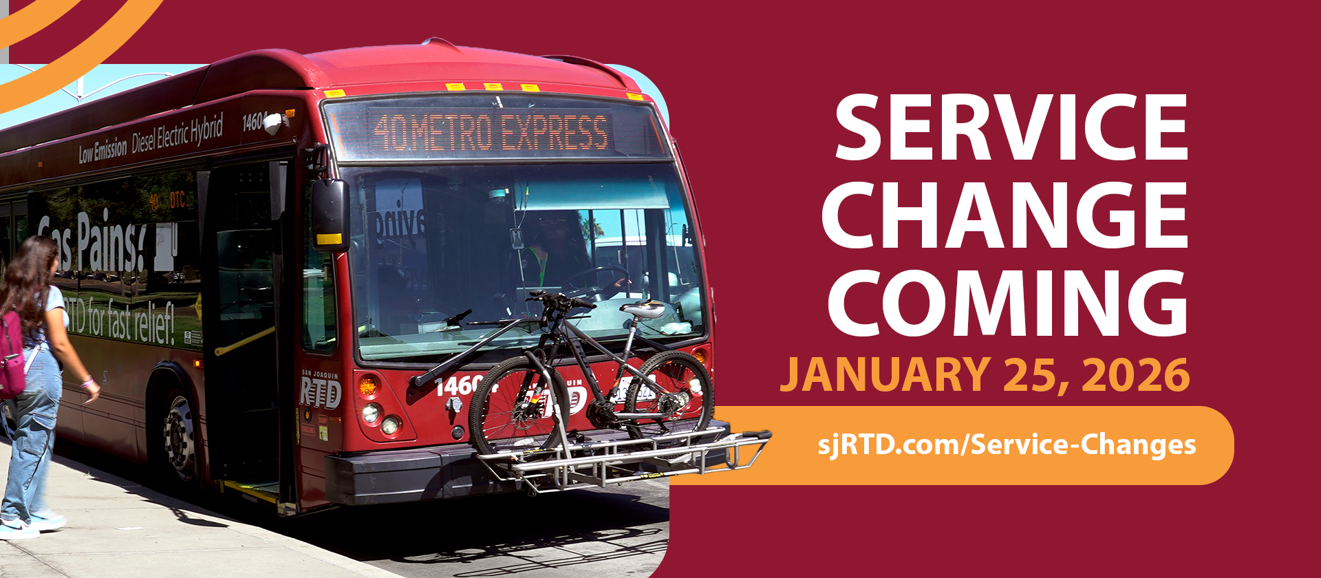 Image with text "SERVICE CHANGE COMING. January 25, 2026. More info at sjRTD.com/service-changes."