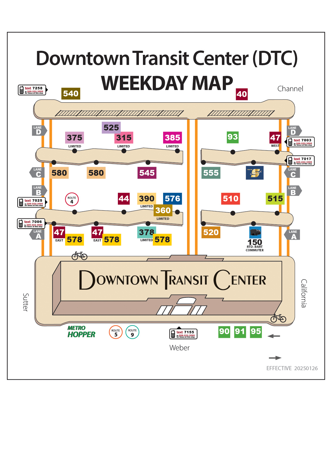 Downtown Transit Center Weekday Platform Map