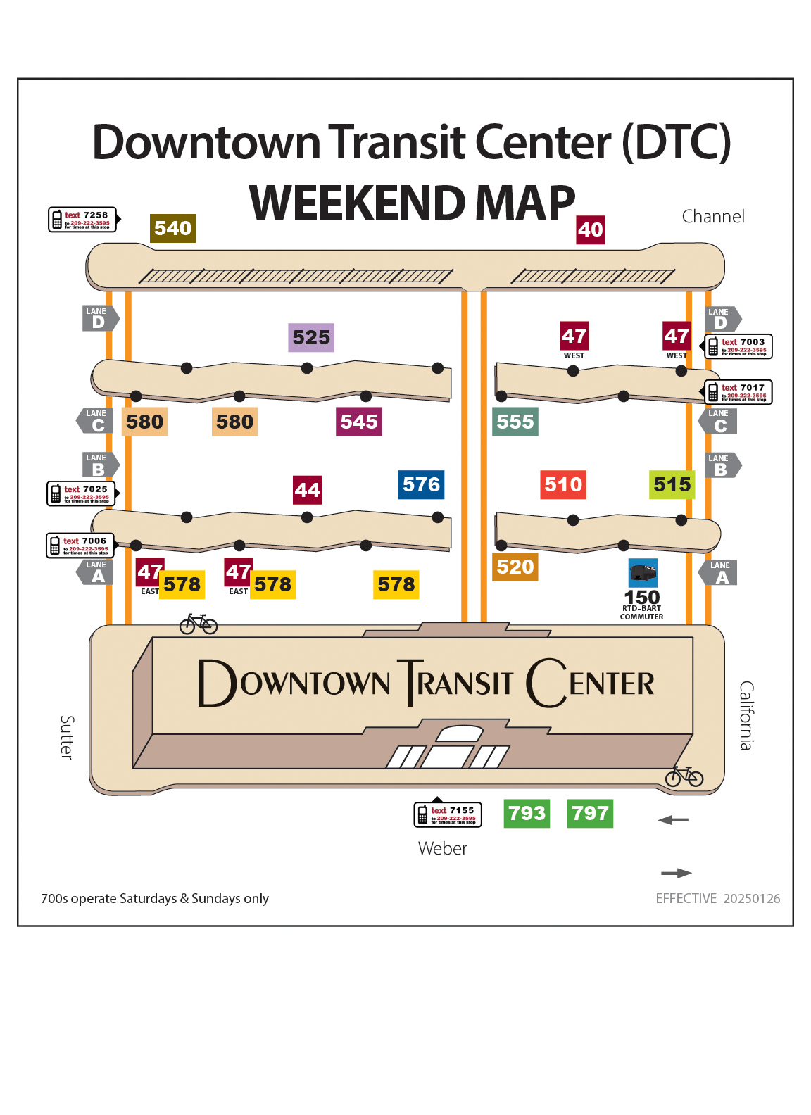 Downtown Transit Center Weekend Platform Map