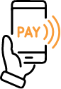 Contactless “Pay” symbol representing faster boarding with Tap N' Ride on the bus.