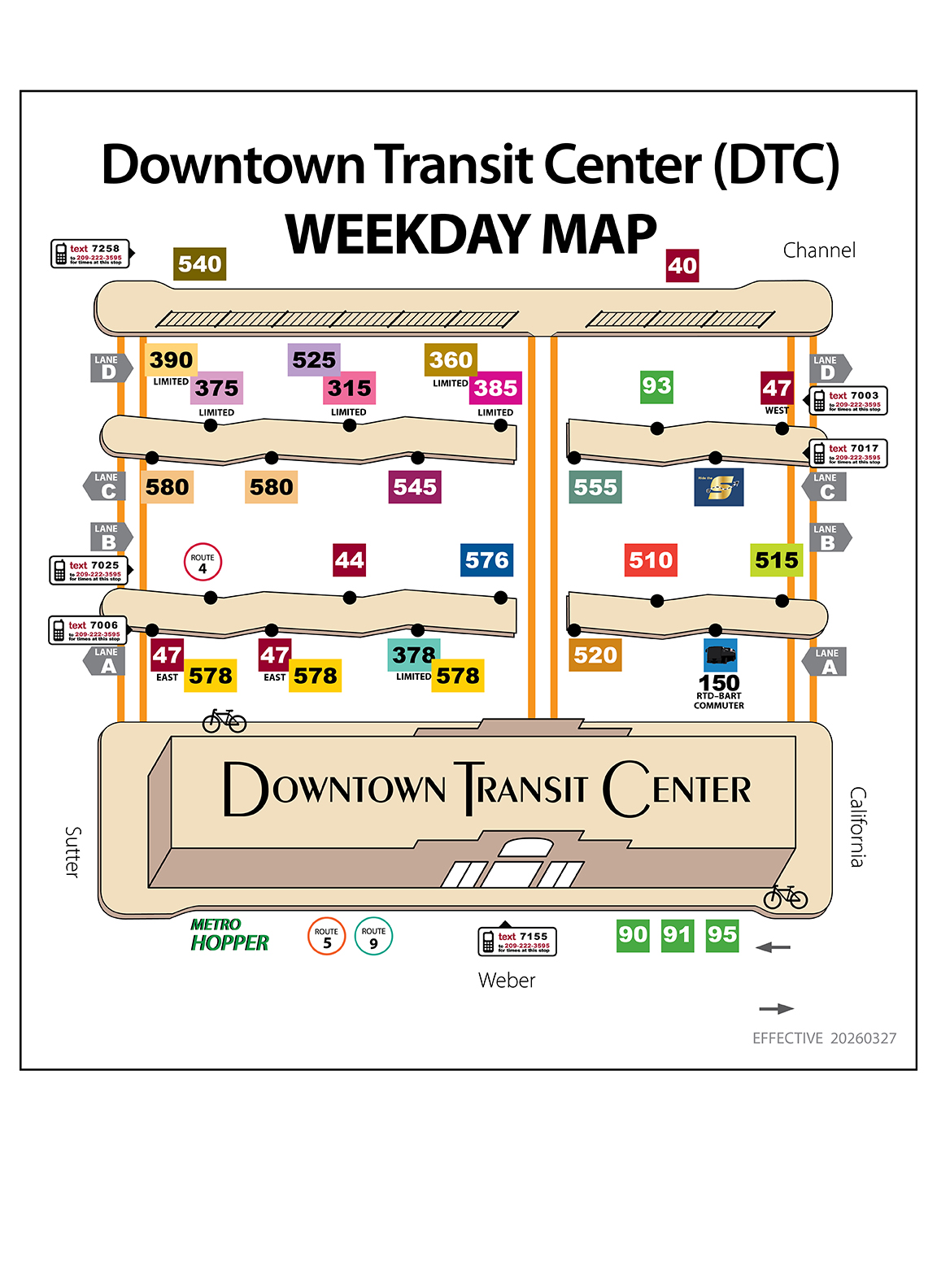 Downtown Transit Center Weekday Platform Map