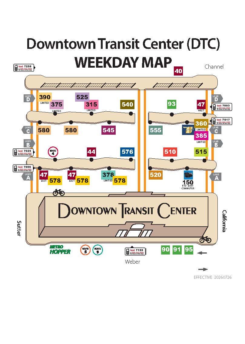 Downtown Transit Center Weekday Platform Map
